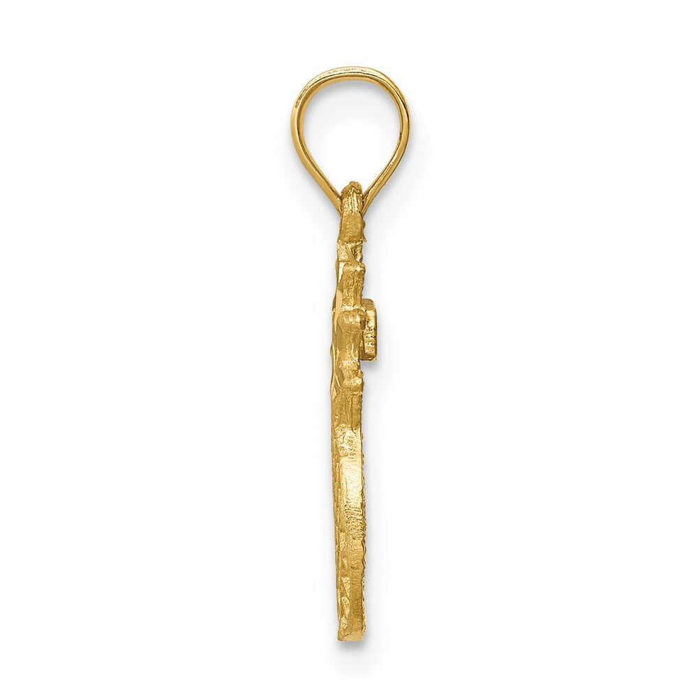 14k Yellow Gold Brushed & Diamond-cut Pineapple Pendant for Women