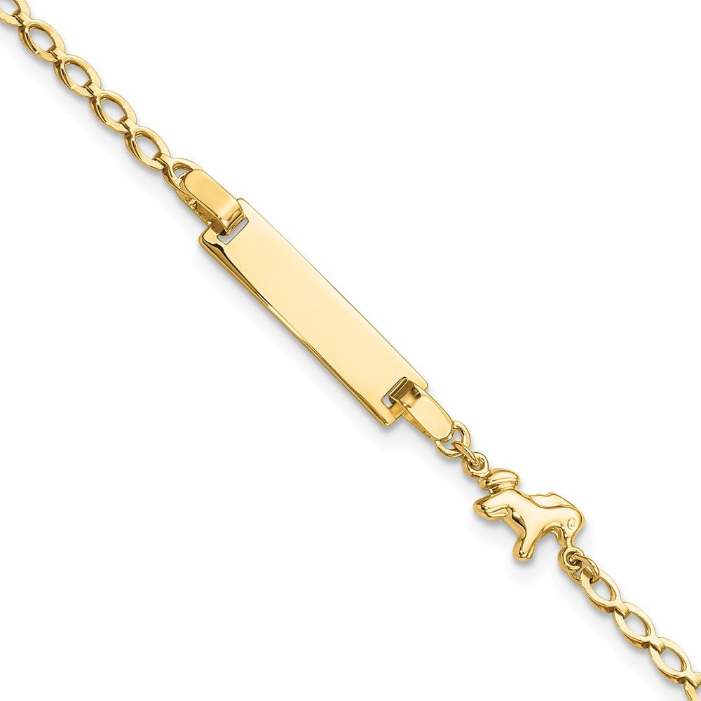 14k Yellow Gold Polished Horse and 17x5mm Plate 6 inch Baby/Child ID Bracelet
