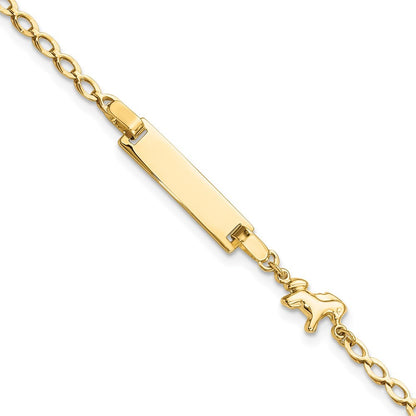 14k Yellow Gold Polished Horse and 17x5mm Plate 6 inch Baby/Child ID Bracelet