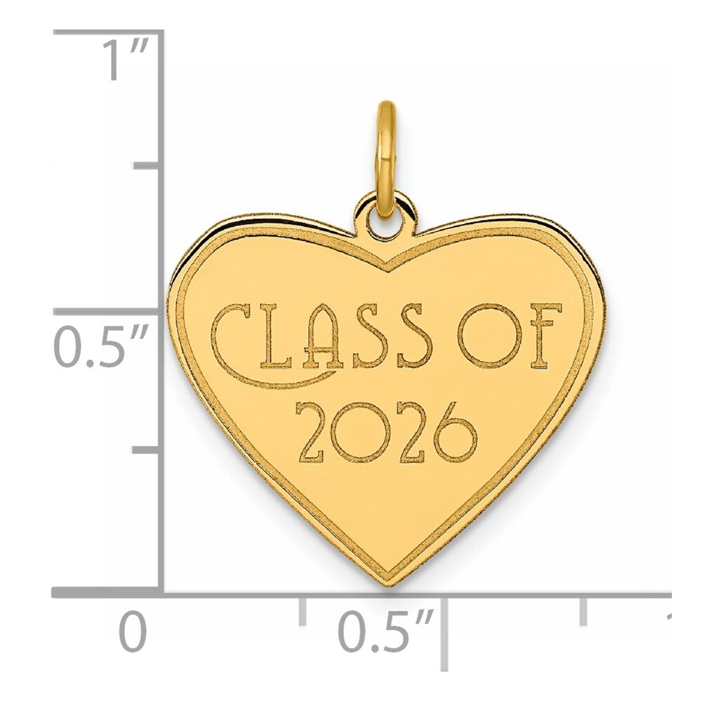 14k Yellow Gold Polished Class of 2026 Heart Charm Pendant for Women