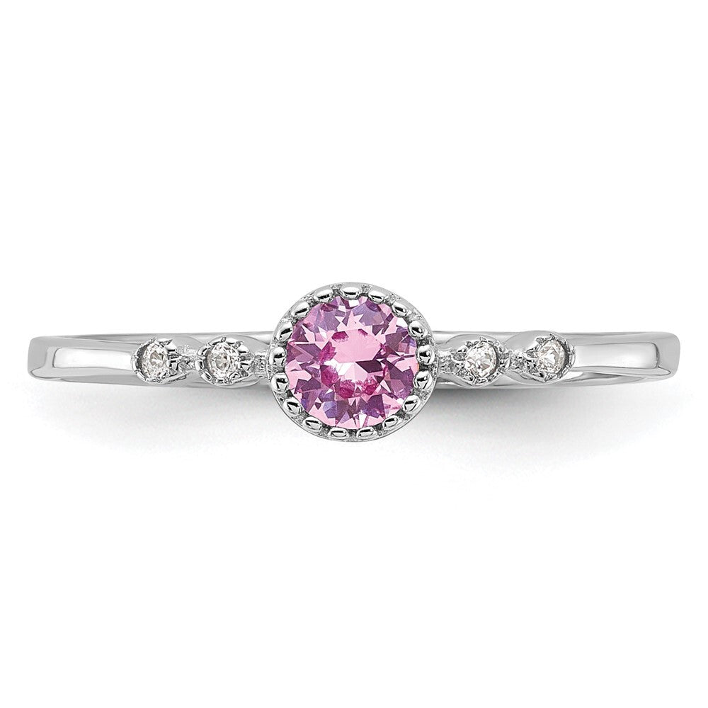 SS Rhodium-plated .37Pink and .02White Created Sapphire Ring Size 8