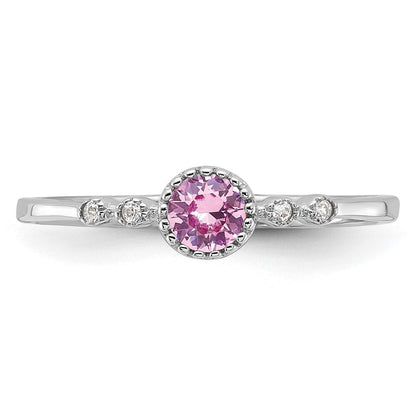 SS Rhodium-plated .37Pink and .02White Created Sapphire Ring Size 8
