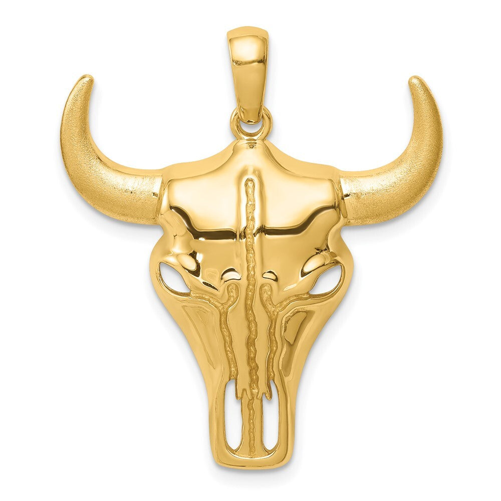 14k Yellow Gold Steer Skull Pendant for Women