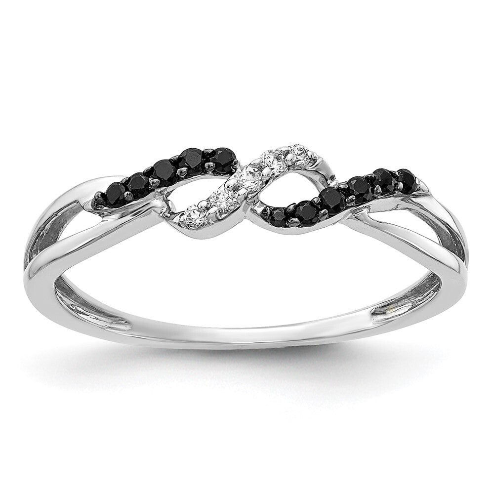 14k White Gold w/ Black and White Diamond Twist Ring Size 13