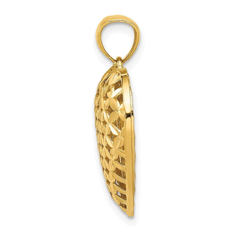 14k Two-tone Gold  Polished Reversible Diamond-cut Filigree Heart Pendant