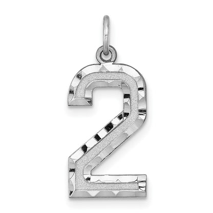 14k White Gold Large Brushed Diamond-cut Number 2 Charm