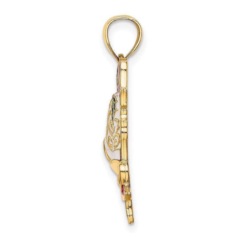 14k Yellow Gold Enamel Holiday Bells and Holly Charm
