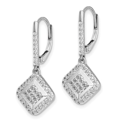 14k White Gold Diamond Cluster Leverback Drop & Dangle Earrings