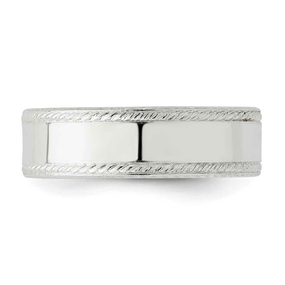 Sterling Silver 6mm Flat with Rope Edge Size 11 Band