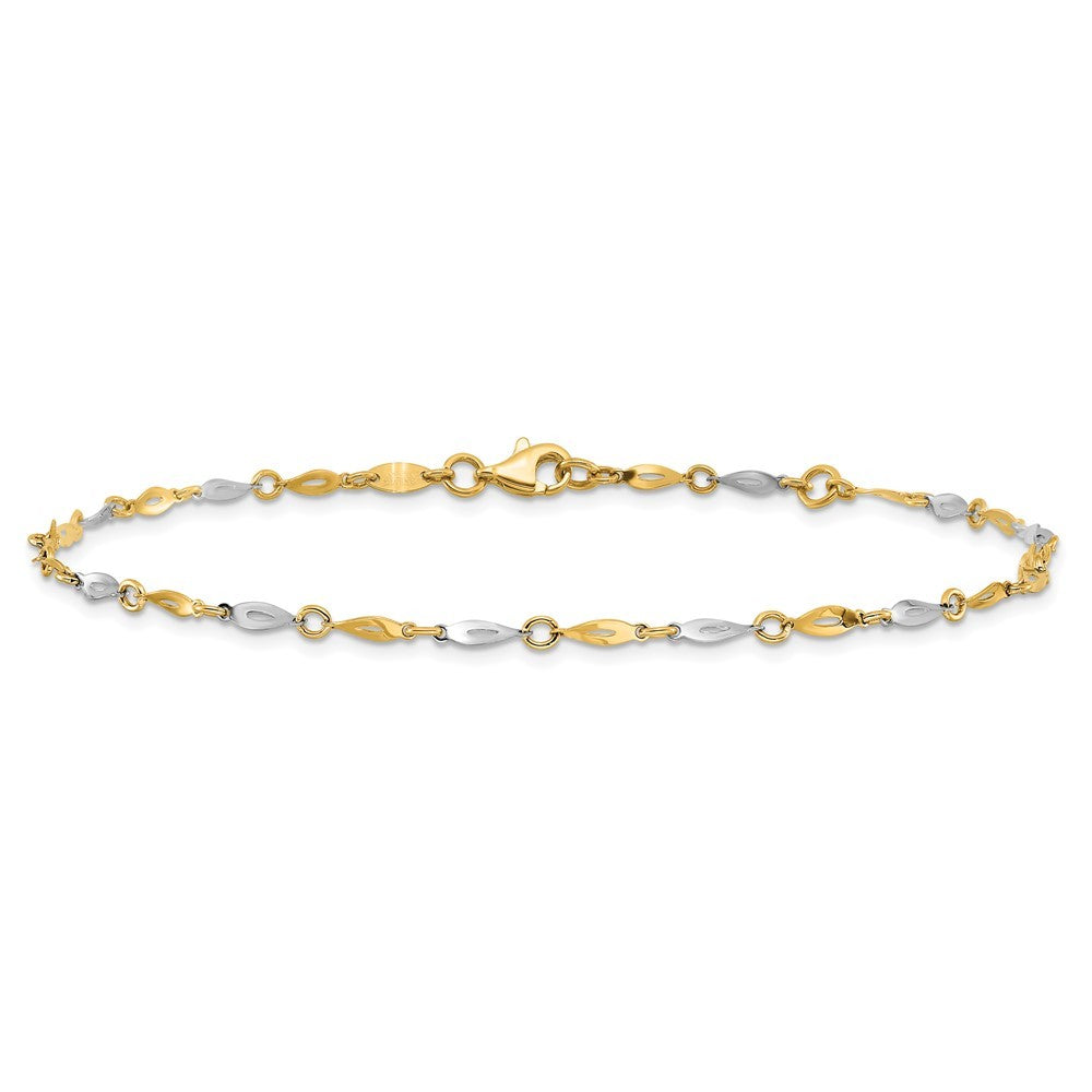 14K Two-Tone Polished Twisted Link 10" Anklet