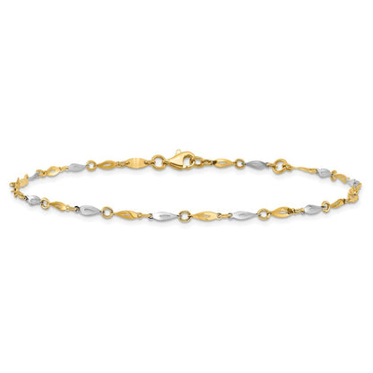 14K Two-Tone Polished Twisted Link 10" Anklet