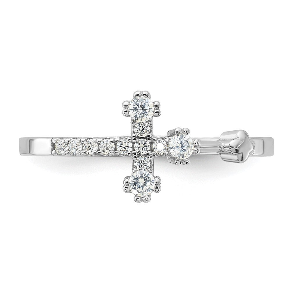 Sterling Silver Flash Platinum-plated CZ Cross Ring Size 8
