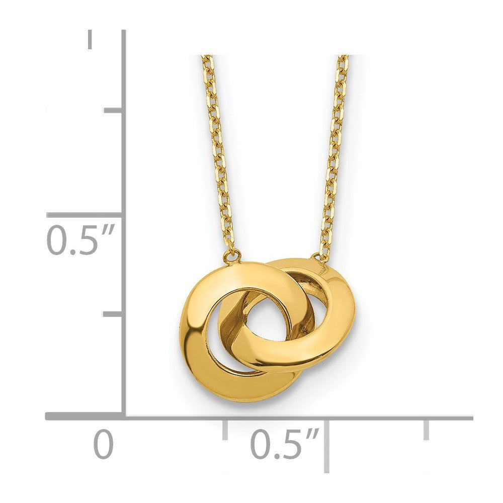 14k Yellow Gold  Fancy Interlocking Circles 16" Necklace Plus 1" Extender
