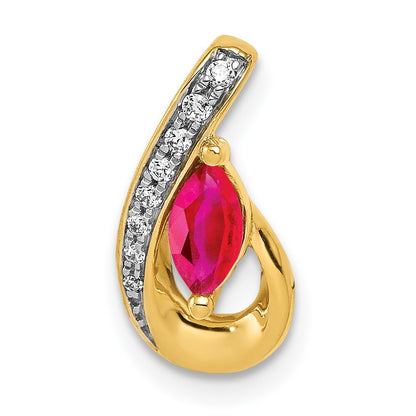 14k Yellow Gold Diamond and .28 Ruby Teardrop Chain Slide Pendant for Women