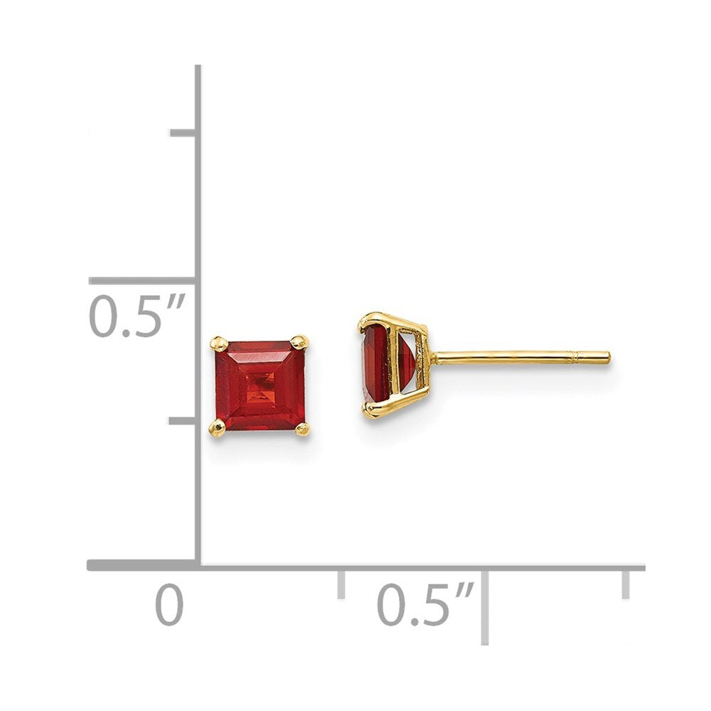 14k Yellow Gold Garnet 4mm Square Stud Earrings Gift for Women