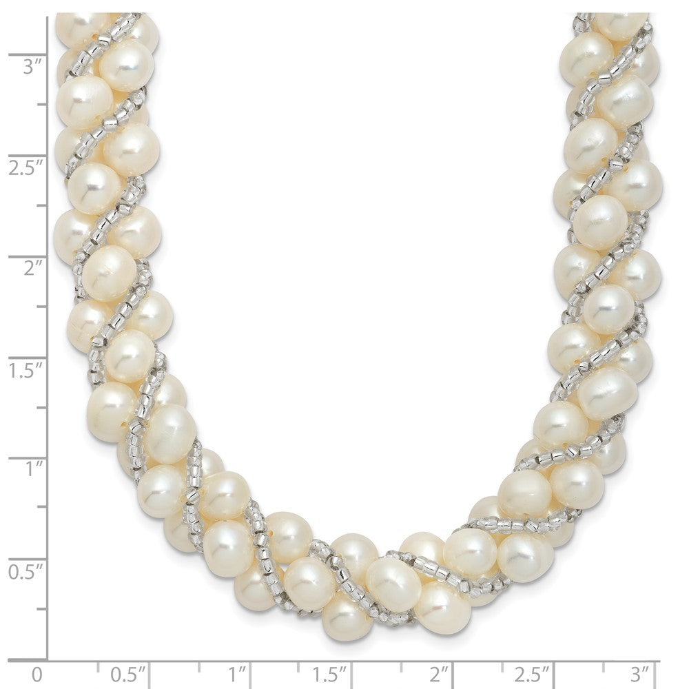 Sterling Silver 6-7mm White Pearl and Glass Beaded Twisted Necklace 18"
