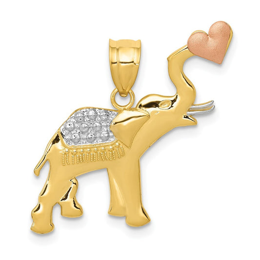 14k Two-tone Gold White Rhodium Elephant Heart Pendant for Women