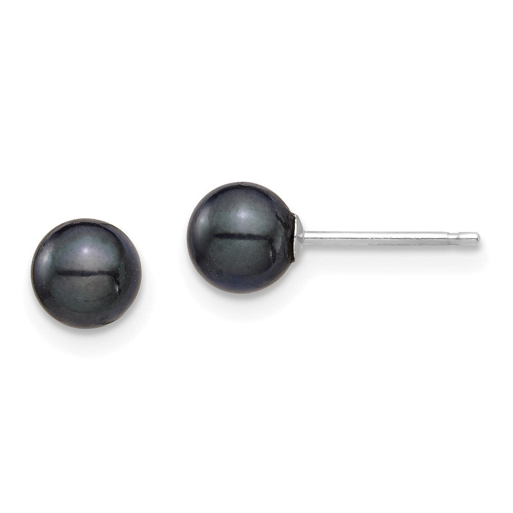 14k White Gold 5-6mm Black Round Akoya Saltwater Cultured Stud Earrings