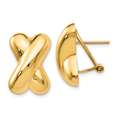 14k Yellow Gold Polished X Omega Back Stud Earrings