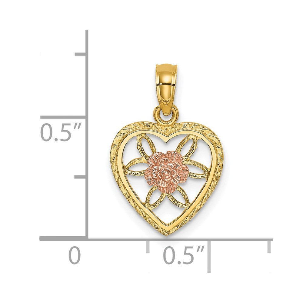 14k Two-Tone Flower in Heart Charm