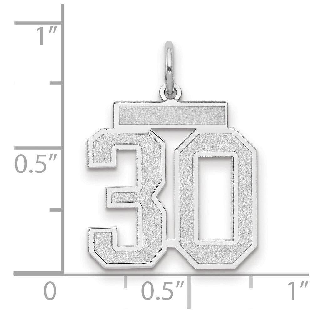 14k White Gold Medium Satin Number 30 Charm Pendant for Women