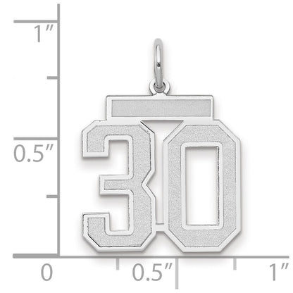 14k White Gold Medium Satin Number 30 Charm Pendant for Women