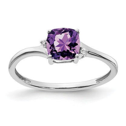 Sterling Silver Rhodium-plated Amethyst and Diamond Ring Size 6