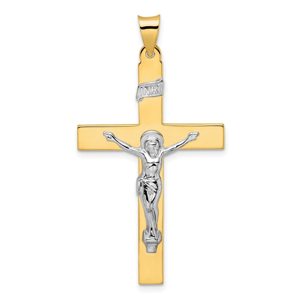 14k Two-Tone Gold Polished Solid INRI Crucifix Pendant
