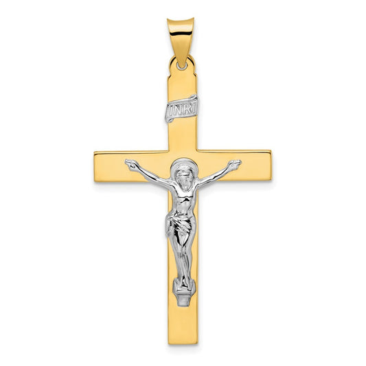 14k Two-Tone Gold Polished Solid INRI Crucifix Pendant