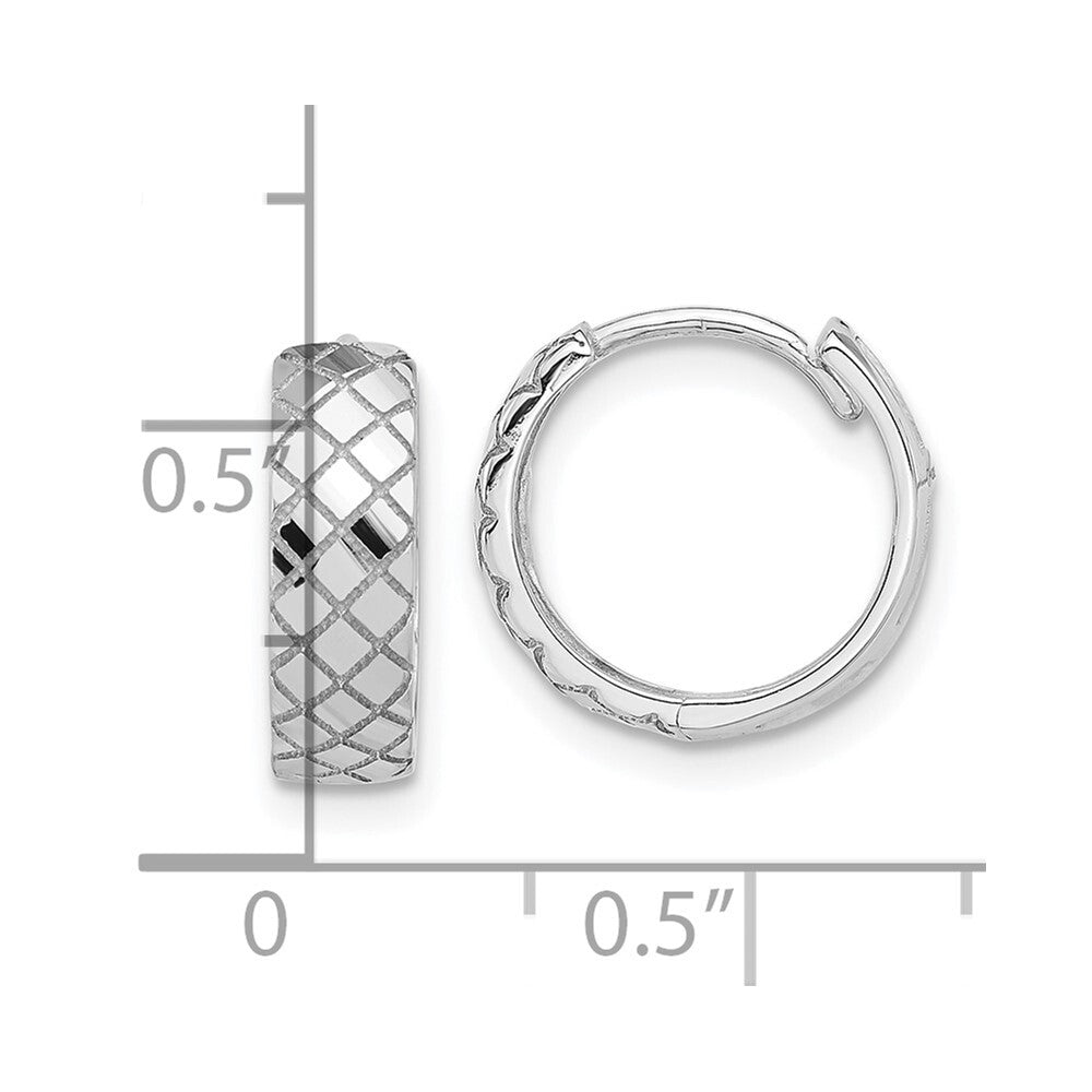 14K White Gold Polished and Etched Hinged Hoop Earrings Gift for Women