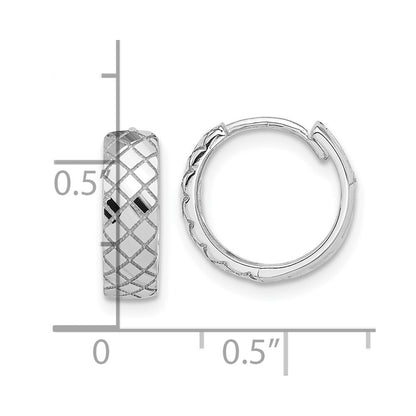 14K White Gold Polished and Etched Hinged Hoop Earrings Gift for Women