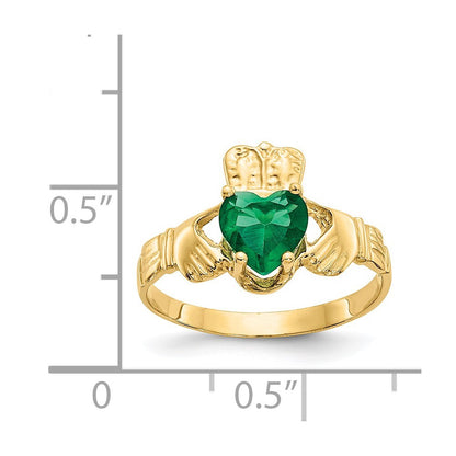 14K Yellow Gold May CZ Birthstone Claddagh Ring