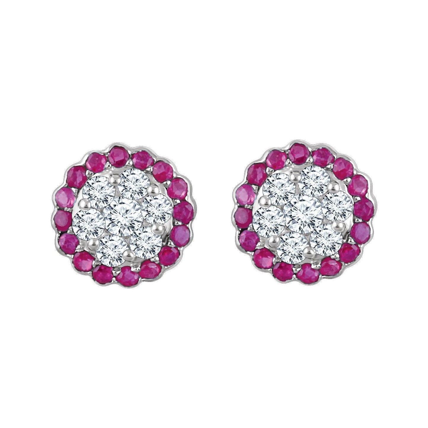 14k White Gold Natural Ruby and 5/8 CTW Natural Diamond Stud Earrings