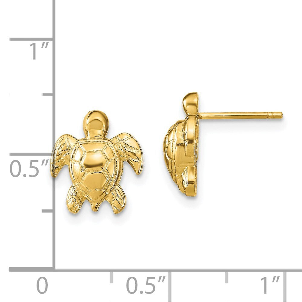 14k Yellow Gold Turtle Stud Earrings Gift for Women