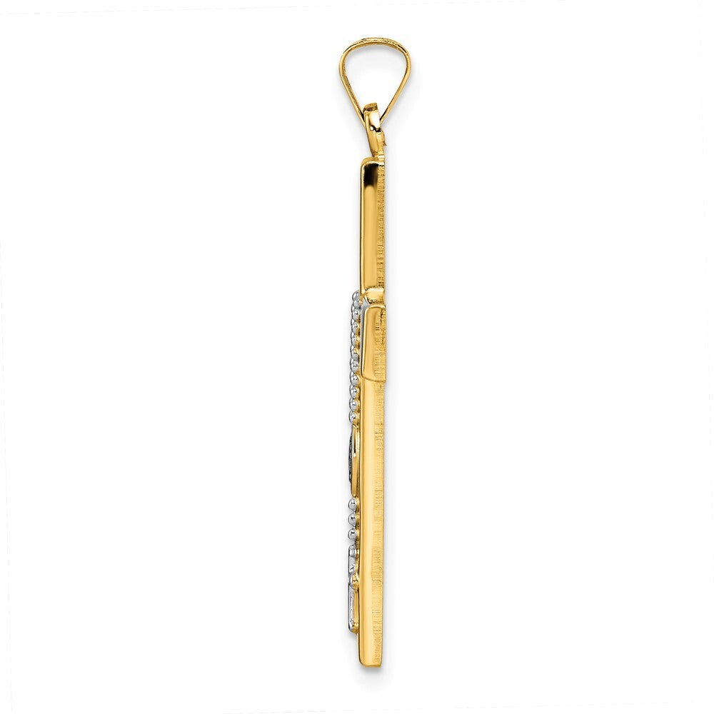 14k Two-tone Gold Polished Hollow Rosary Cross Pendant for Women