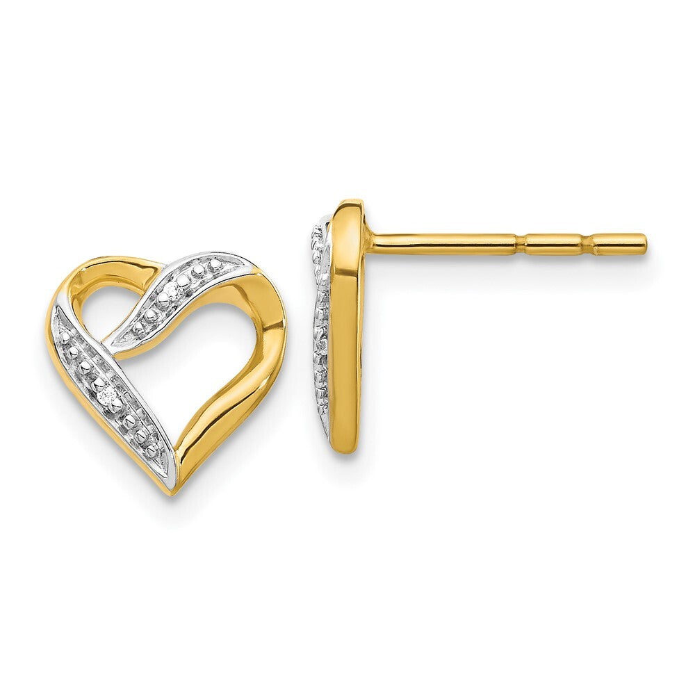 14k Yellow Gold and Rhodium Marquise Diamond Heart Stud Earrings Gift for Women