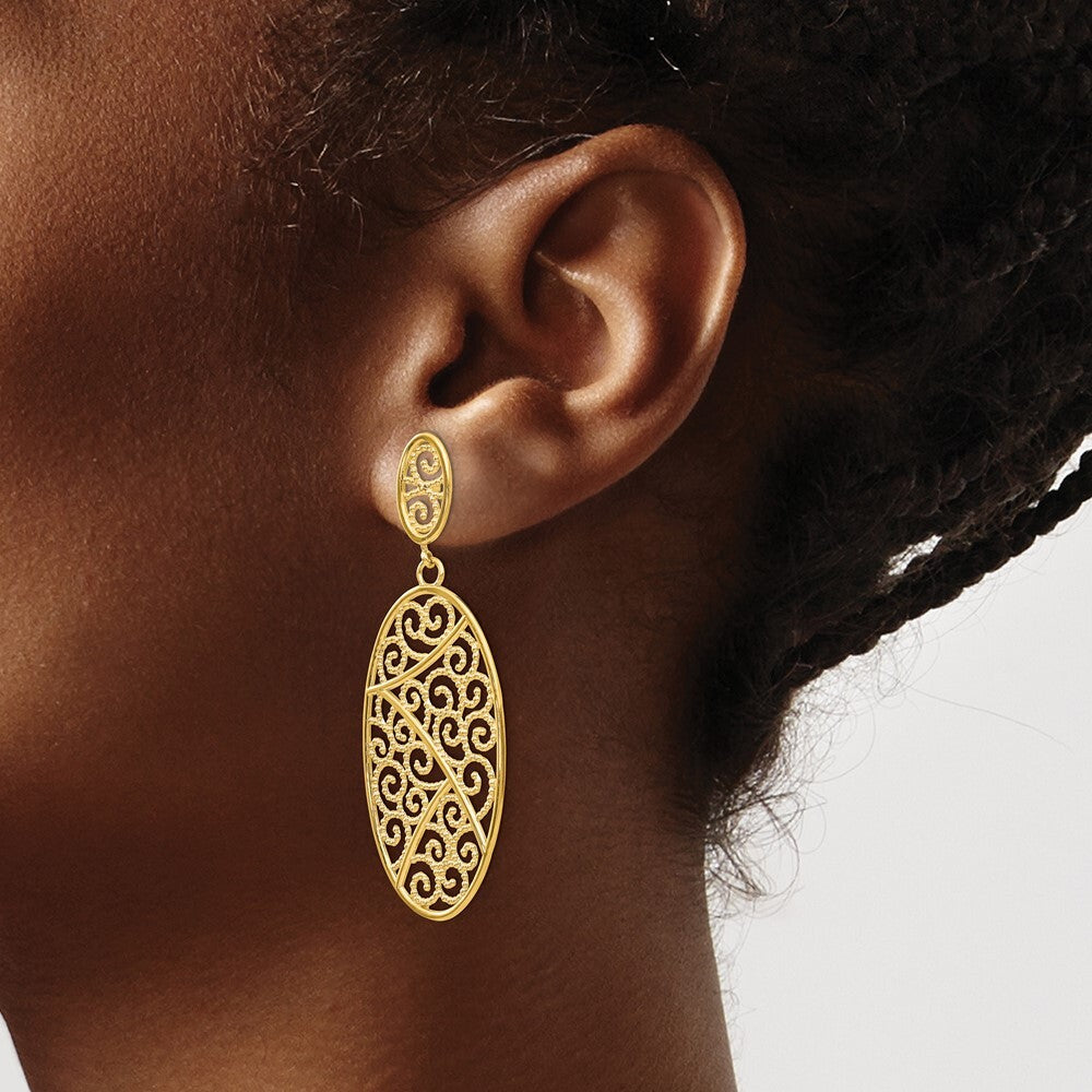 14k Yellow Gold Oval Dangle Earrings
