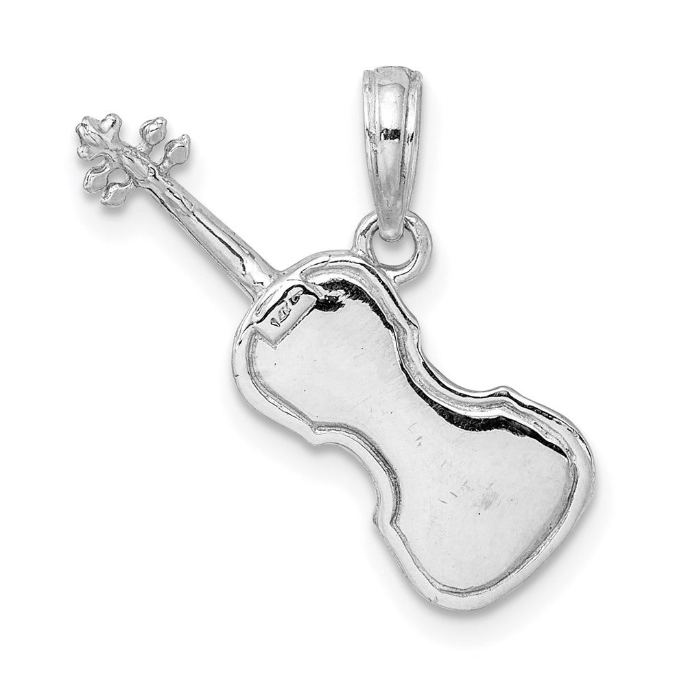 14k White Gold Polished Solid 3-D Violin Pendant