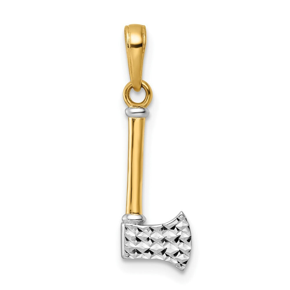 14k Yellow Gold and White Rhodium Diamond-Cut Axe Pendant for Women