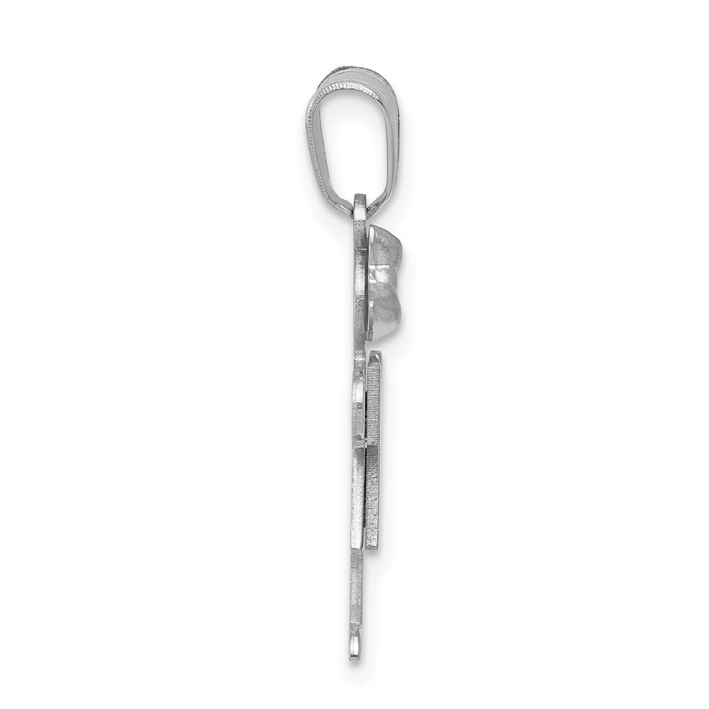 14k White Gold Small Girl Bow on Left Engravable Charm Pendant for Women