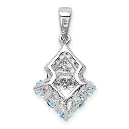 Sterling Silver Rhodium Plated Diamond & Aquamarine Pendant