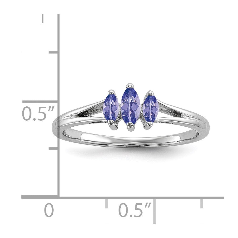 Sterling Silver Rhodium 3 Stone Tanzanite Ring Size 6