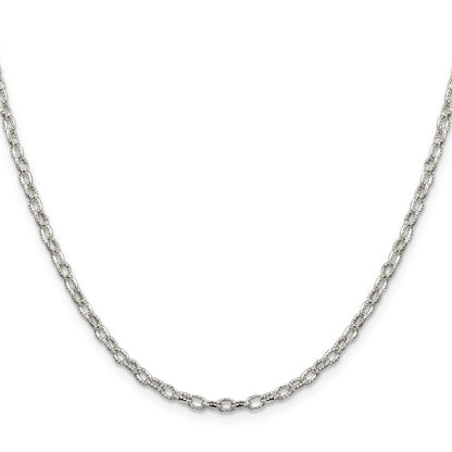 Sterling Silver 3mm Fancy Patterned Rolo Chain Necklace