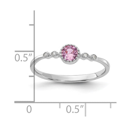 SS Rhodium-plated .37Pink and .02White Created Sapphire Ring Size 8
