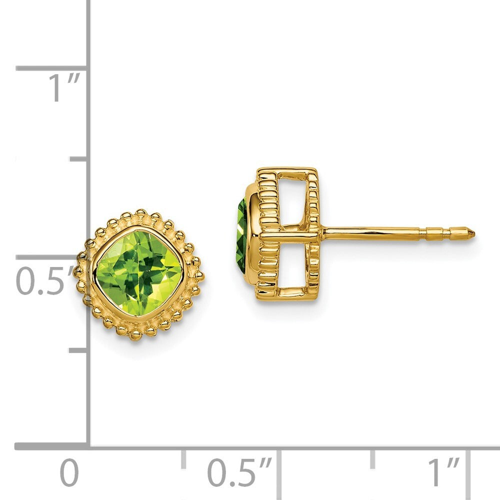 14k Yellow Gold Cushion Peridot Stud Earrings
