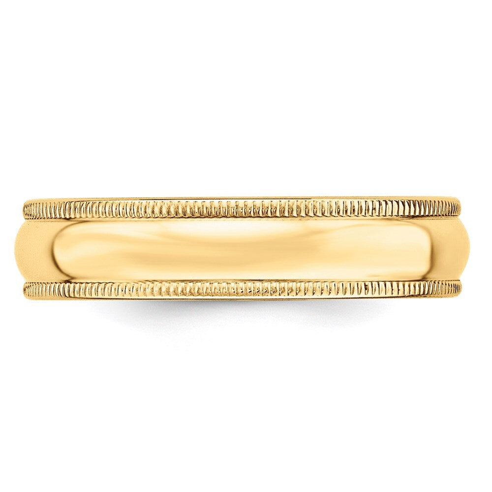 14K Yellow Gold 5mm Lightweight Milgrain Half Round Wedding Band Ring Size 6
