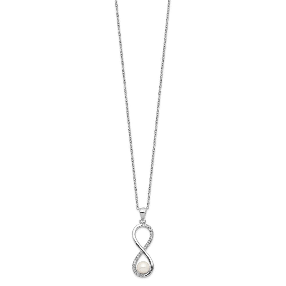 Sterling Silver 5-6mm White Round Cultured Pearl and CZ Infinity 17" Necklace