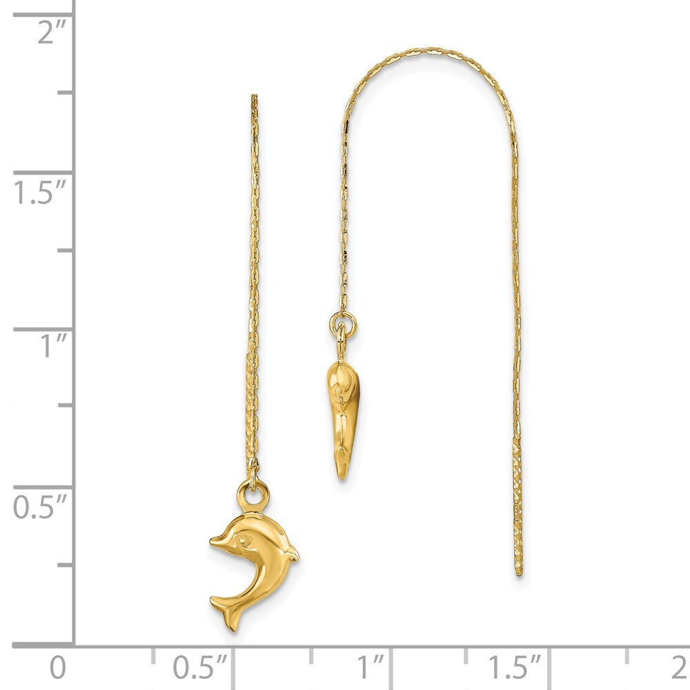 14k Yellow Gold Polished Dolphins Threader Earrings