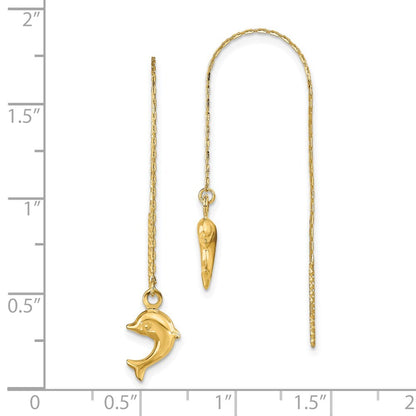 14k Yellow Gold Polished Dolphins Threader Earrings