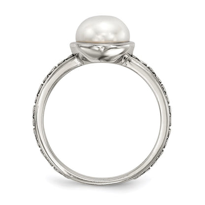 Sterling Silver 14k Antiqued 8mm Button FWC Pearl Set of 3 Ring Sz 8